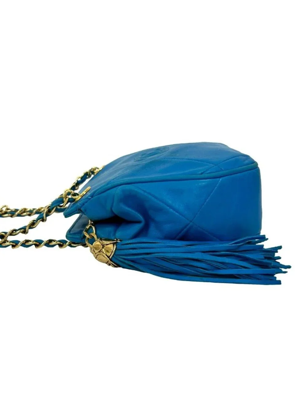 Chanel Card and CC Logo Fringe Lambskin Leather Chain Shoulder Bag Blue - Picture 5 of 10
